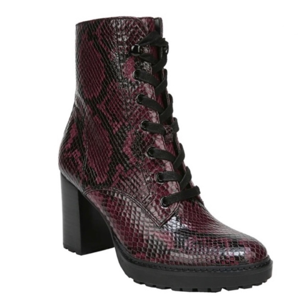 Naturalizer Callie burgundy snakeskin high heeled boots lace up, wide width